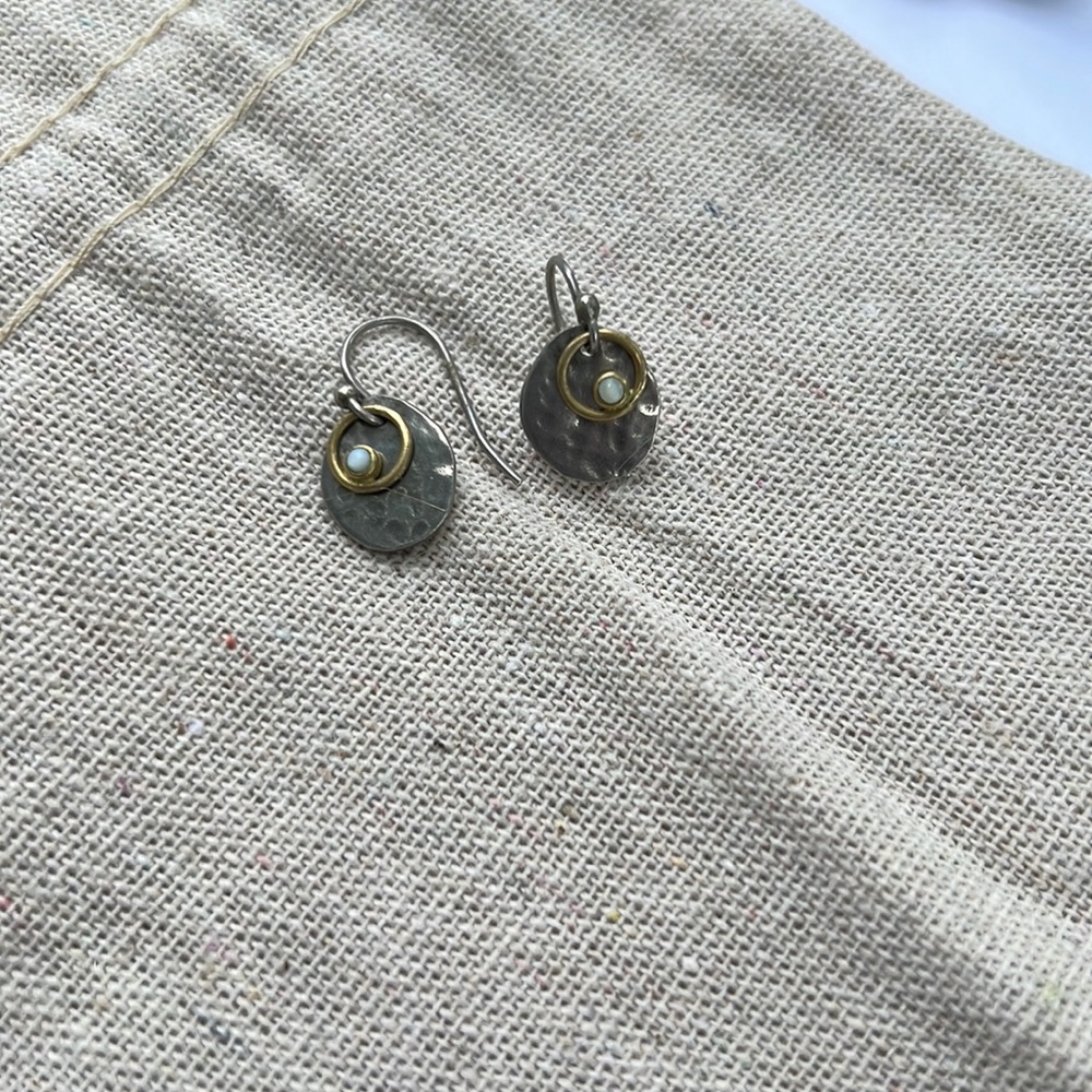 SILPADA W1670 Hammered 925 Sterling Silver / Brass & MOP Dangle Earrings Retired